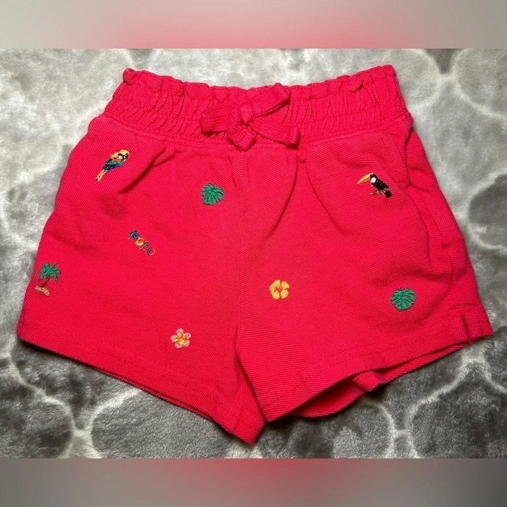 Ralph Lauren Baby Girl Tropical-Embroidery Mesh Short- Vibrant Pink/ Size 6M